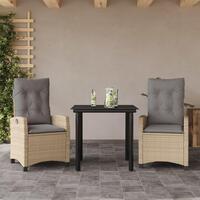 Spisebordssæt til haven 3 dele med hynder polyrattan beige