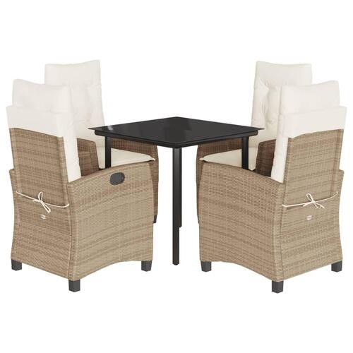 Spisebordssæt til haven 5 dele med hynder polyrattan beige