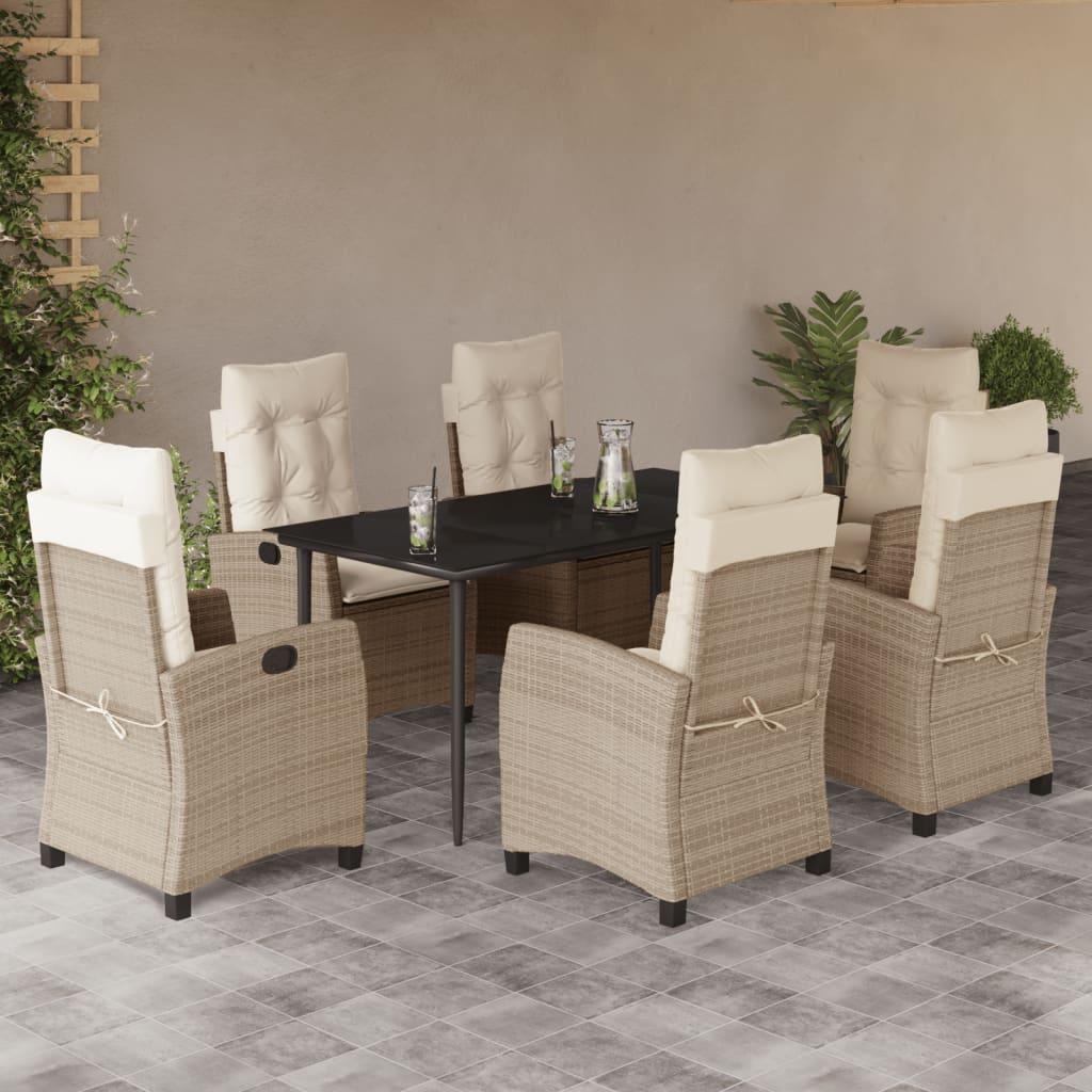 Spisebordssæt til haven 7 dele med hynder polyrattan beige