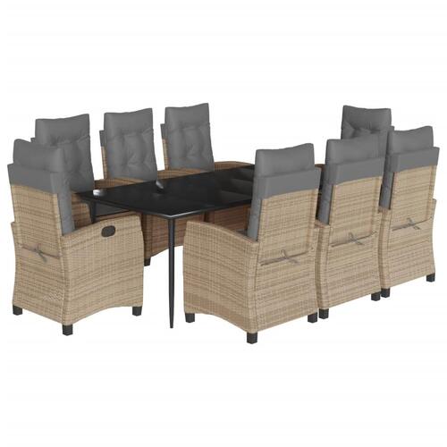 Spisebordssæt til haven 9 dele med hynder polyrattan beige