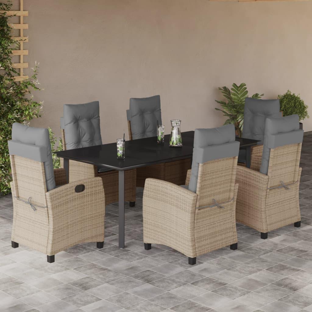 Spisebordssæt til haven 7 dele med hynder polyrattan beige