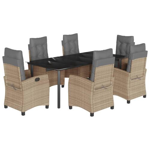Spisebordssæt til haven 7 dele med hynder polyrattan beige