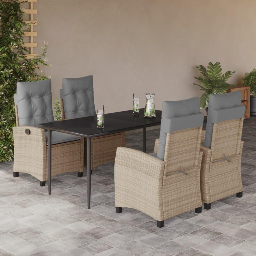 Spisebordssæt til haven 5 dele med hynder polyrattan beige
