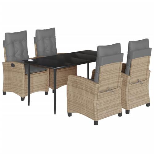 Spisebordssæt til haven 5 dele med hynder polyrattan beige