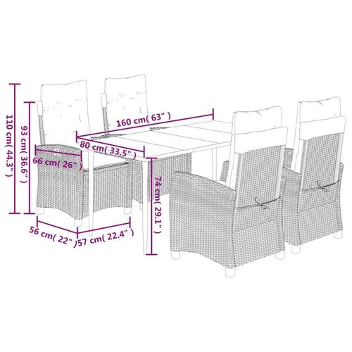 Spisebordssæt til haven 5 dele med hynder polyrattan beige