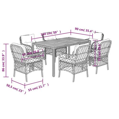 Spisebordssæt til haven 7 dele med hynder polyrattan sort
