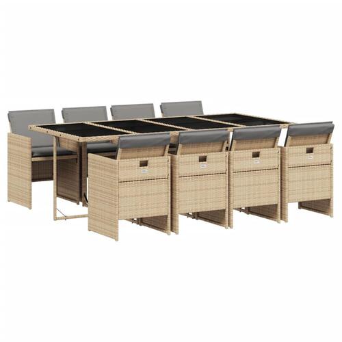 Spisebordssæt til haven 9 dele med hynder polyrattan beige