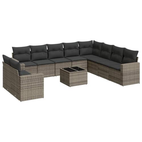 Loungesæt til haven 11 dele med hynder polyrattan grå