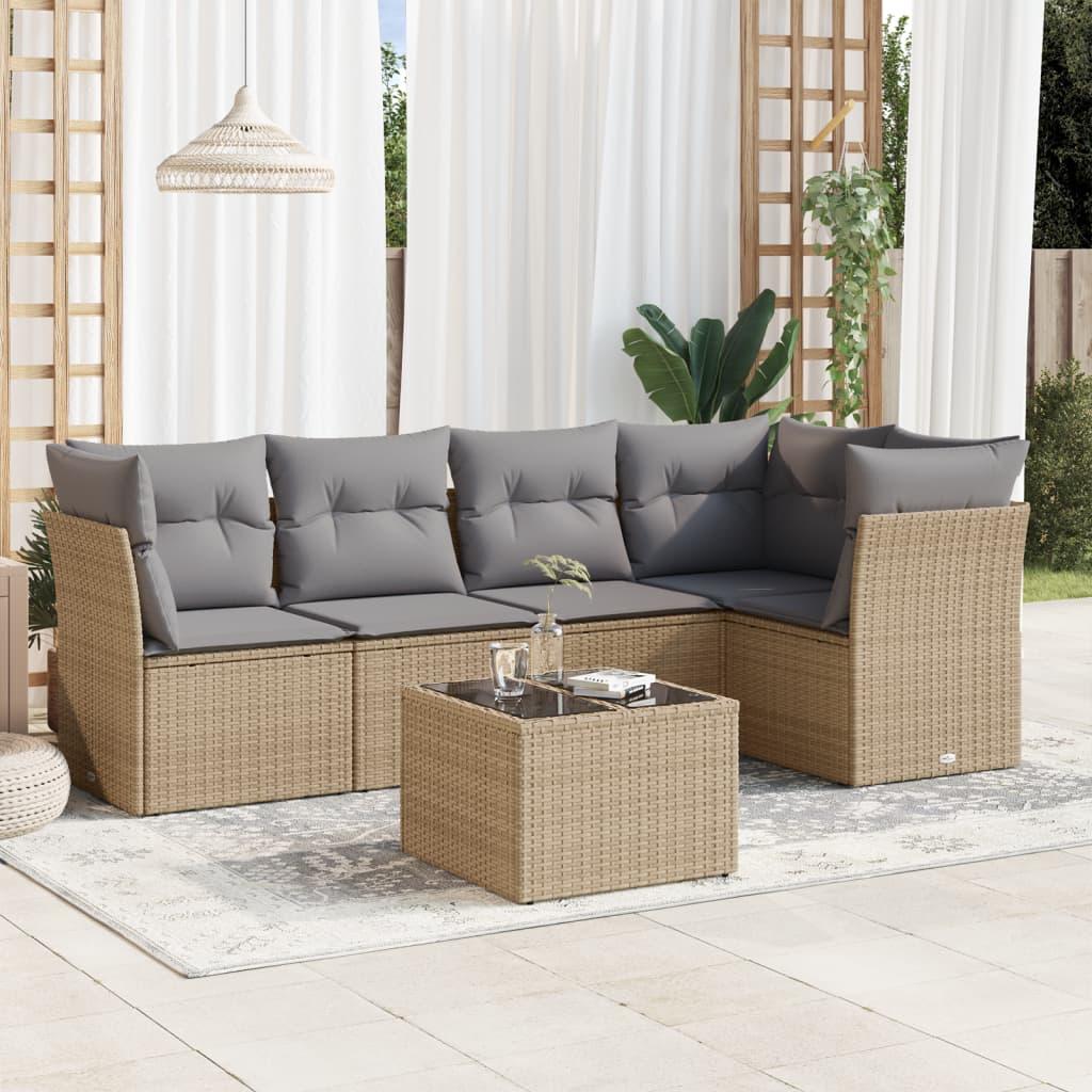 Sofasæt til haven 6 dele med hynder polyrattan beige