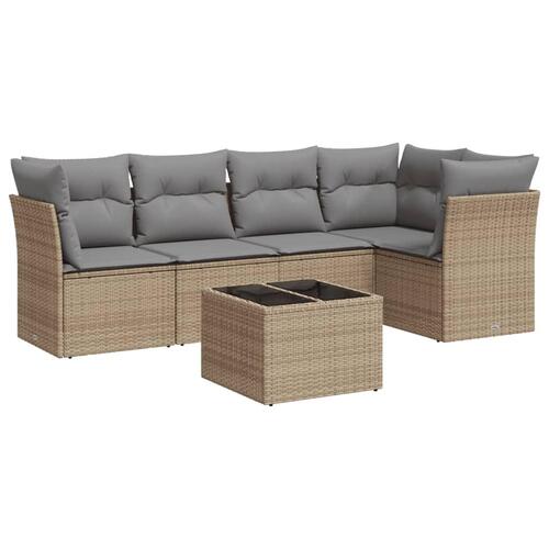 Sofasæt til haven 6 dele med hynder polyrattan beige