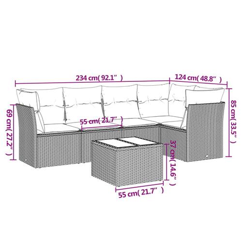 Sofasæt til haven 6 dele med hynder polyrattan beige