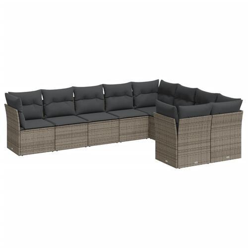Sofasæt til haven 9 dele med hynder polyrattan grå