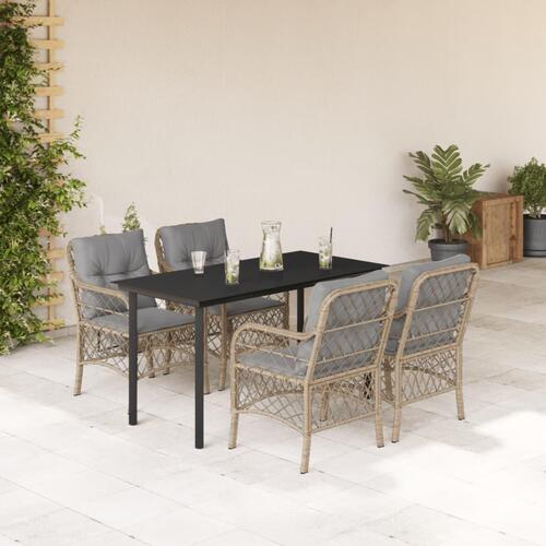 Spisebordssæt til haven 5 dele med hynder polyrattan beige