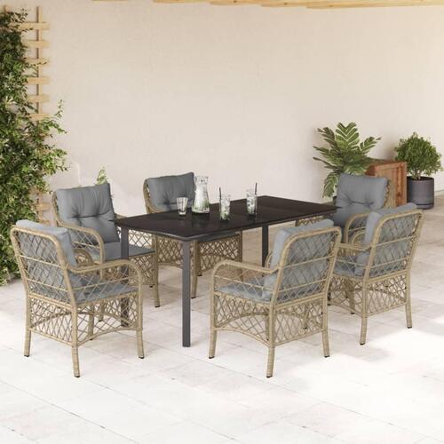 Spisebordssæt til haven 7 dele med hynder polyrattan beige