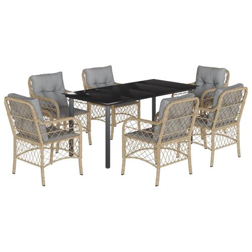 Spisebordssæt til haven 7 dele med hynder polyrattan beige