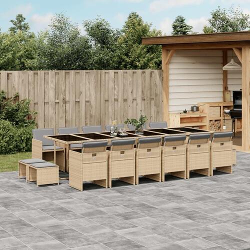 Spisebordssæt til haven 17 dele med hynder polyrattan beige