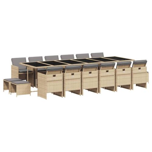 Spisebordssæt til haven 17 dele med hynder polyrattan beige
