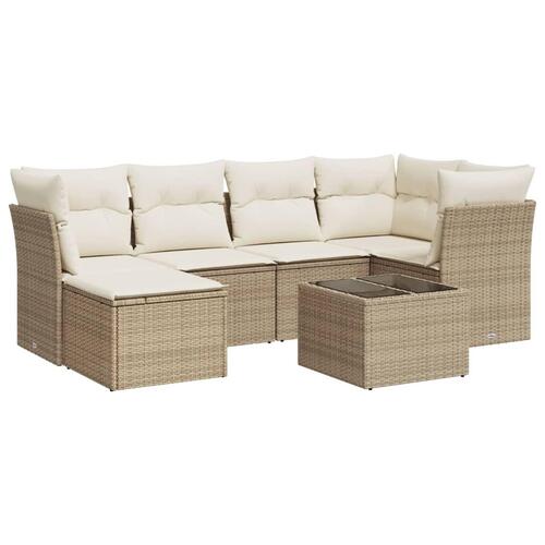 Sofasæt til haven 7 dele med hynder polyrattan beige