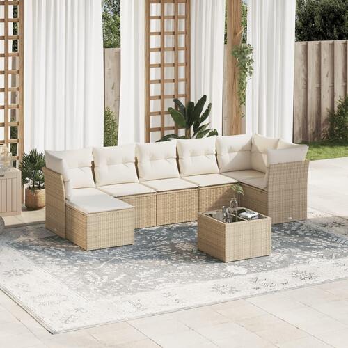 Sofasæt til haven 8 dele med hynder polyrattan beige