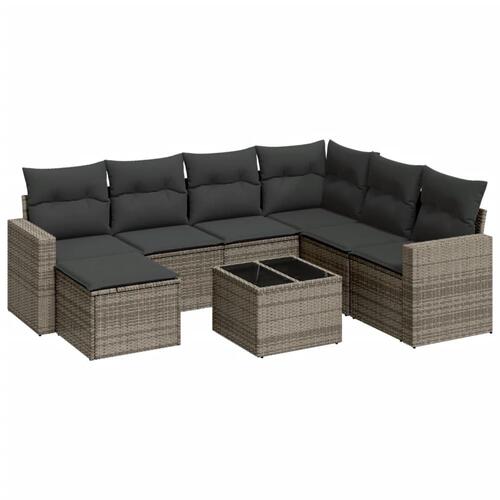 Sofasæt til haven 8 dele med hynder polyrattan grå
