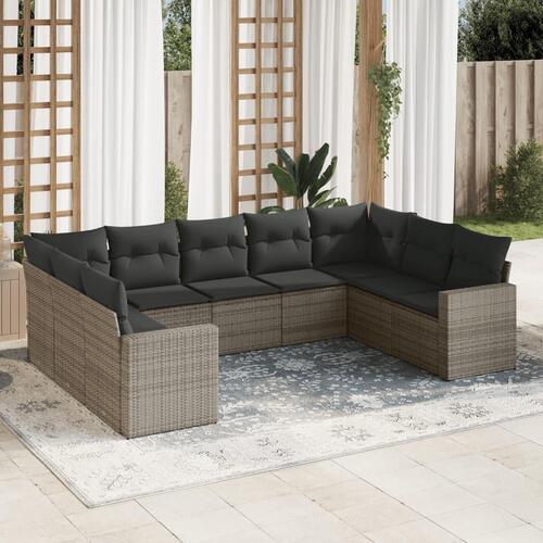 Sofasæt til haven 9 dele med hynder polyrattan grå