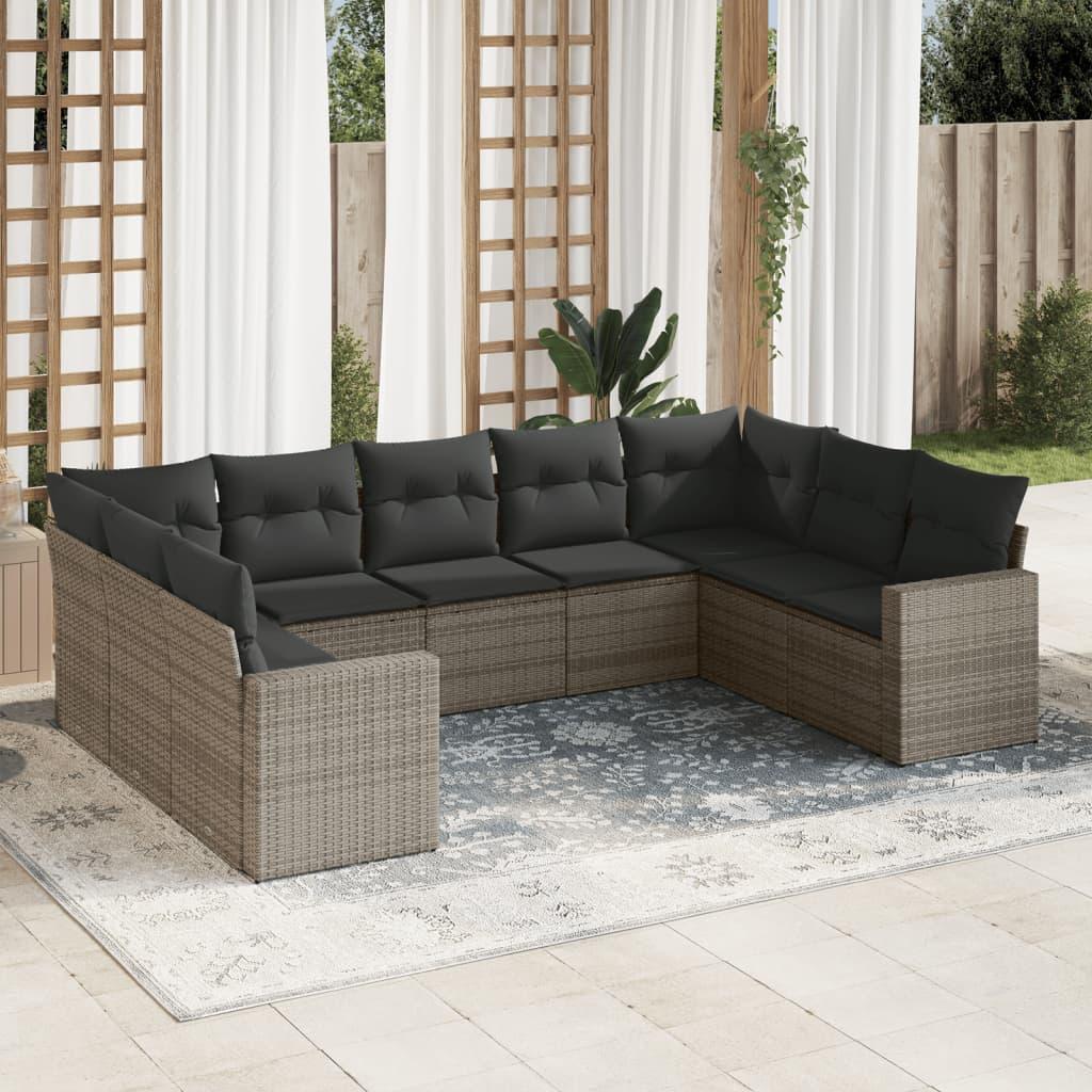 Sofasæt til haven 9 dele med hynder polyrattan grå