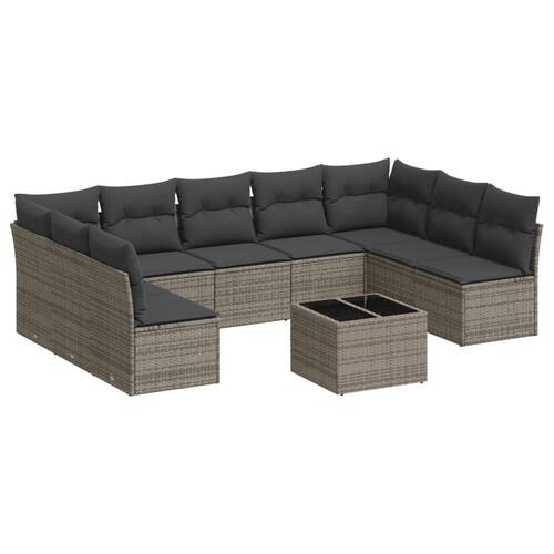 Sofasæt til haven 10 dele med hynder polyrattan grå