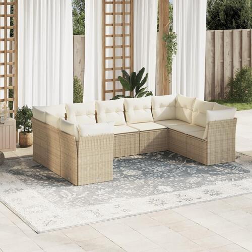 Sofasæt til haven 9 dele med hynder polyrattan beige