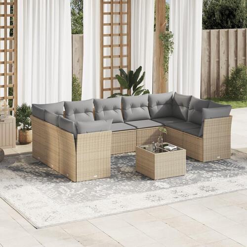 Sofasæt til haven 10 dele med hynder polyrattan beige