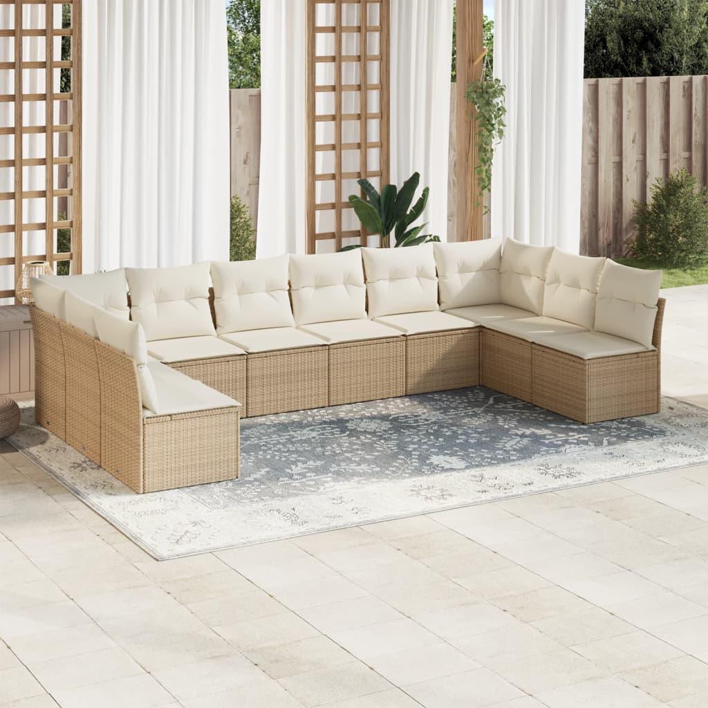 Sofasæt til haven 10 dele med hynder polyrattan beige