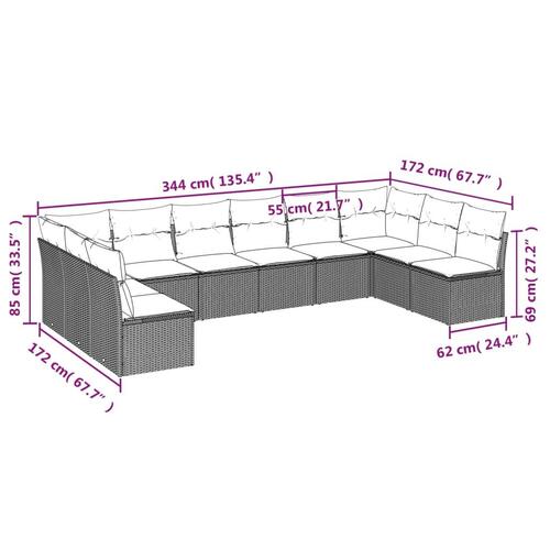Sofasæt til haven 10 dele med hynder polyrattan beige