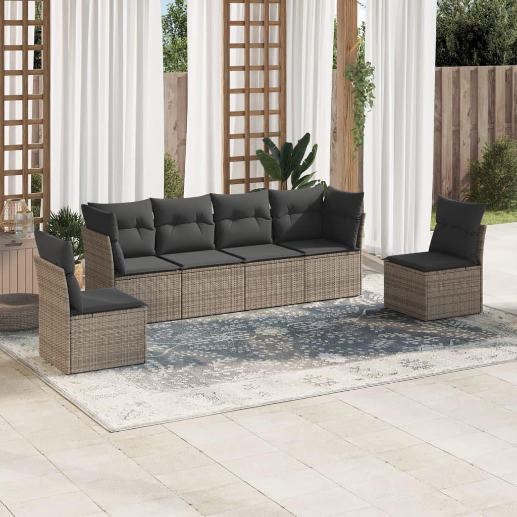 Sofasæt til haven 6 dele med hynder polyrattan grå