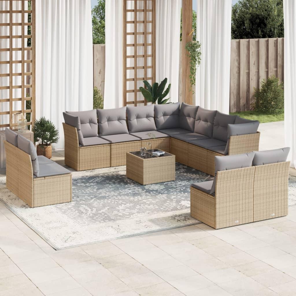 Sofasæt til haven 12 dele med hynder polyrattan beige