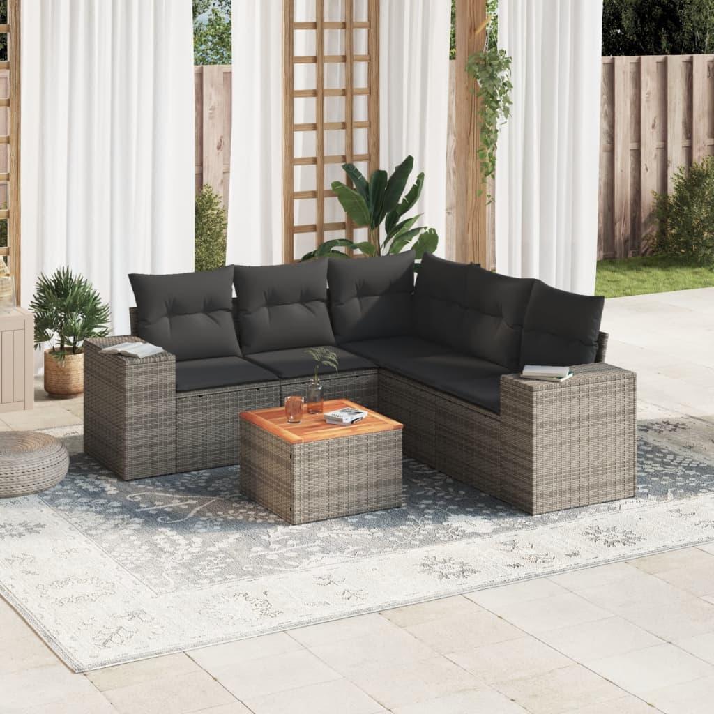 Sofasæt til haven 6 dele med hynder polyrattan grå