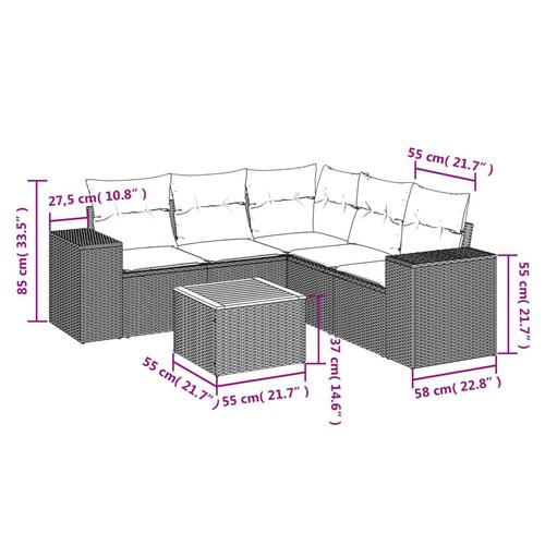 Sofasæt til haven 6 dele med hynder polyrattan grå