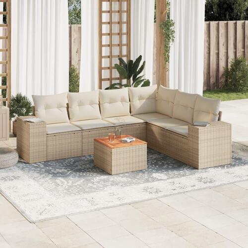Sofasæt til haven 7 dele med hynder polyrattan beige
