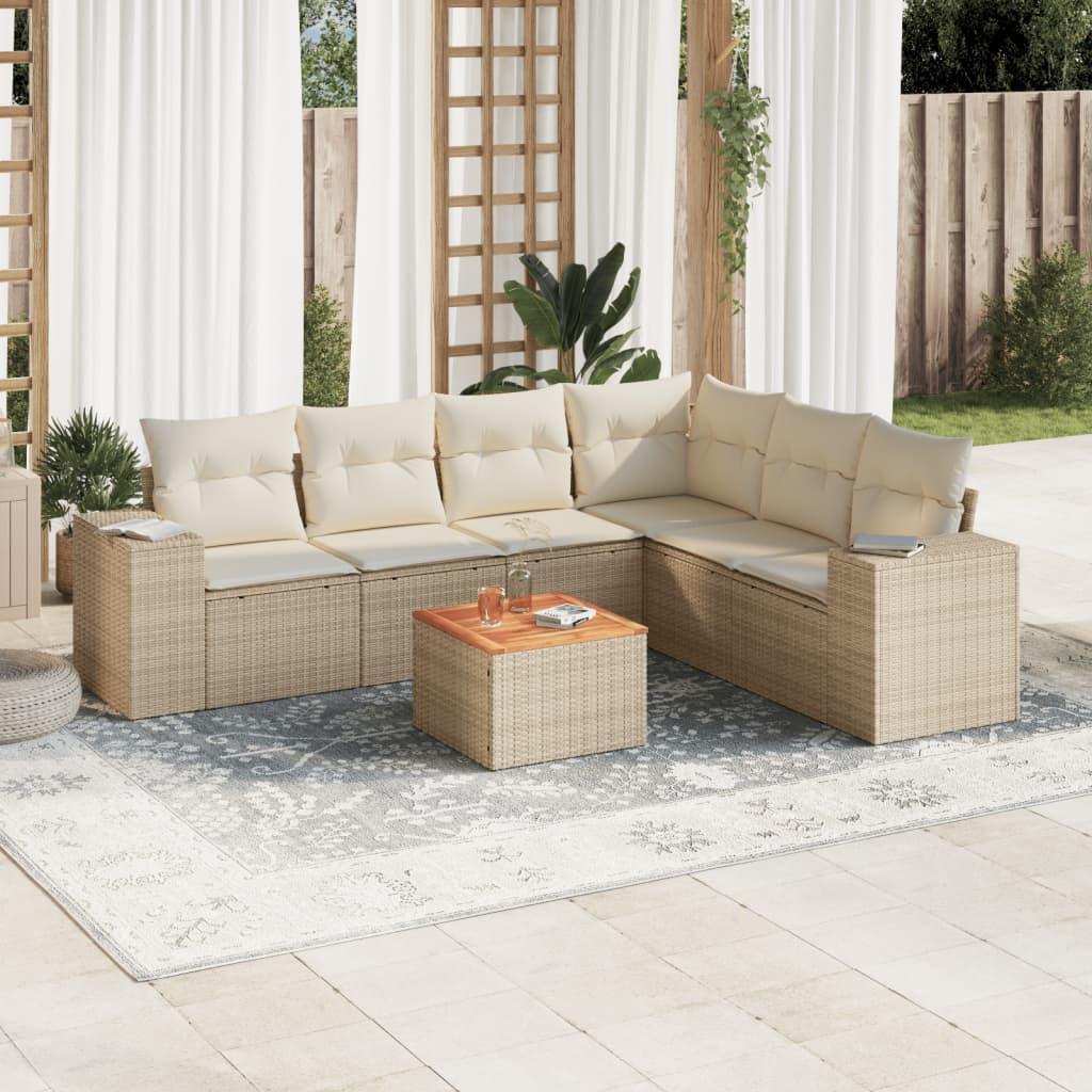 Sofasæt til haven 7 dele med hynder polyrattan beige