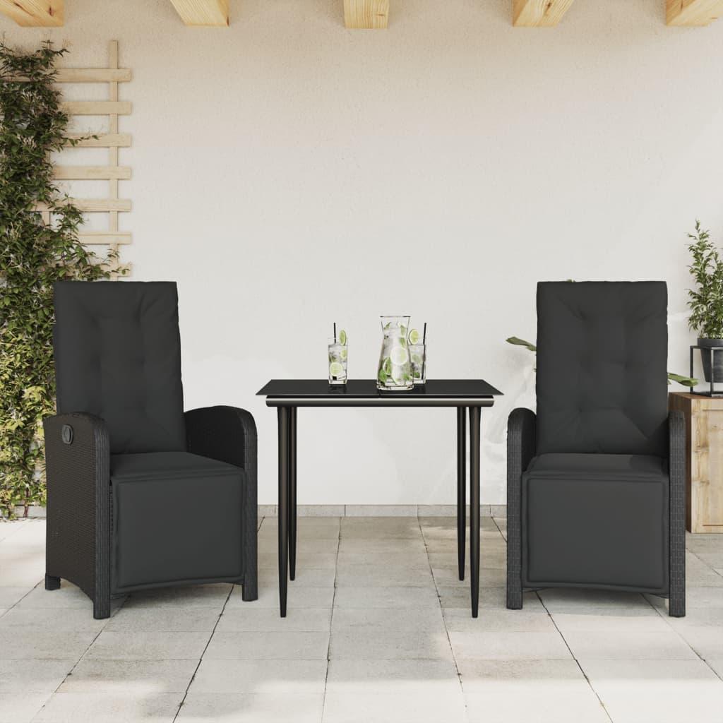 Bistrosæt til haven 3 dele med hynder polyrattan sort
