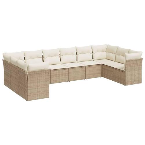 Sofasæt til haven 10 dele med hynder polyrattan beige