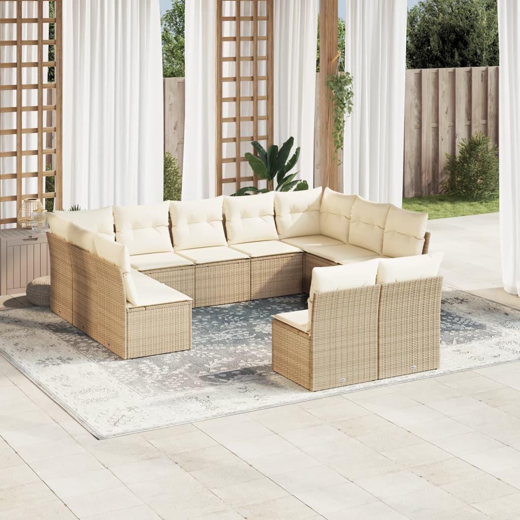 Sofasæt til haven 11 dele med hynder polyrattan beige