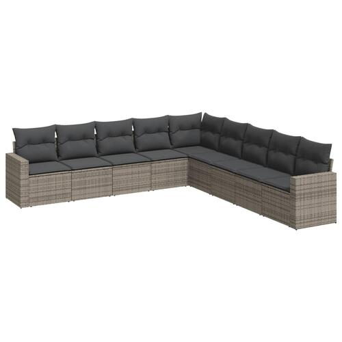 Sofasæt til haven 9 dele med hynder polyrattan grå