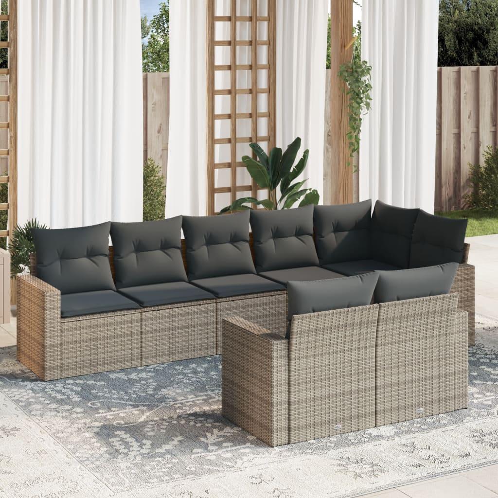 Sofasæt til haven 8 dele med hynder polyrattan grå