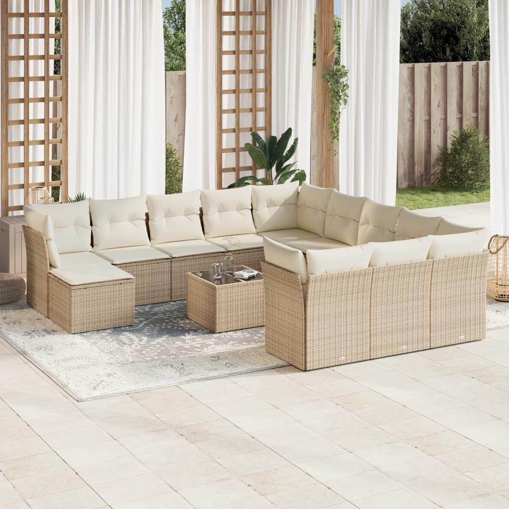 Sofasæt til haven 13 dele med hynder polyrattan beige billede