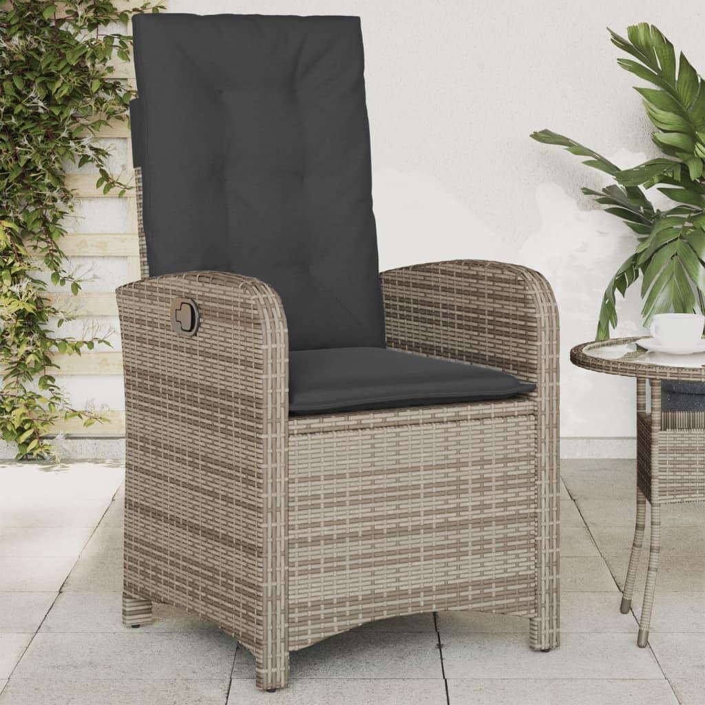 Havestol med hynder justerbart ryglæn polyrattan grå