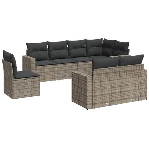 Sofasæt til haven 8 dele med hynder polyrattan grå