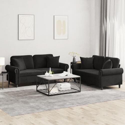 2 personers sofa med puder velour sort