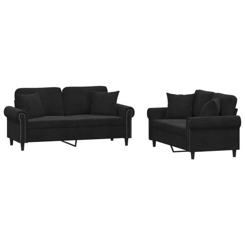 2 personers sofa med puder velour sort