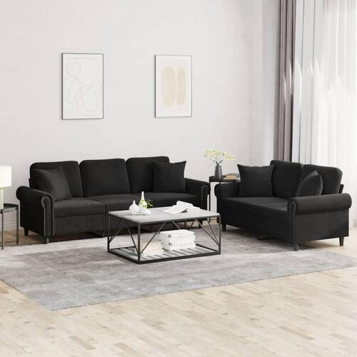 2 personers sofa med puder velour sort