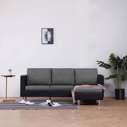 3-personers sofa med hynder kunstlæder sort