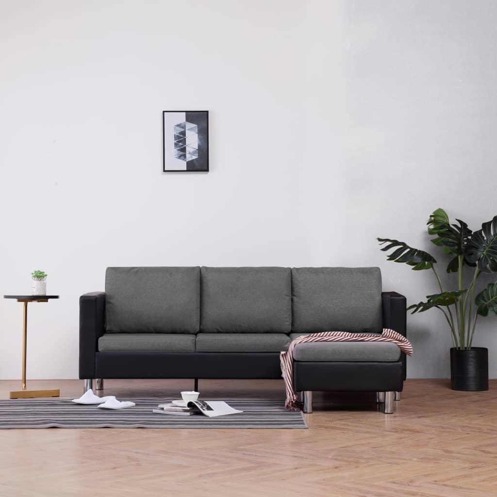 3-personers sofa med hynder kunstlæder sort